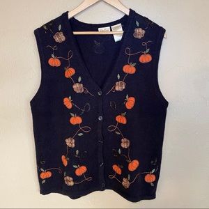 Vintage Black Fall Pumpkin Sweater Vest